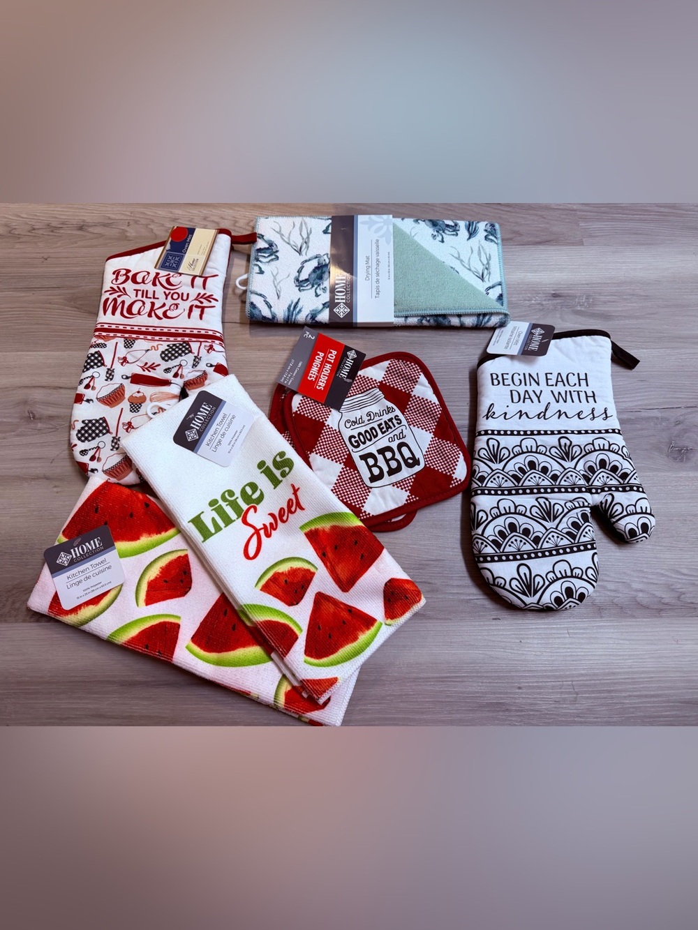 Watermelon Kitchen Towel & BBQ Pot Holder, Mittens and drying mat set